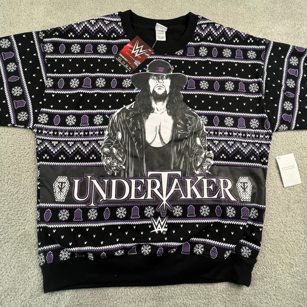 WWE The Undertaker Ugly Christmas Sweatshirt Light Up Black Purple‎ Mens Large